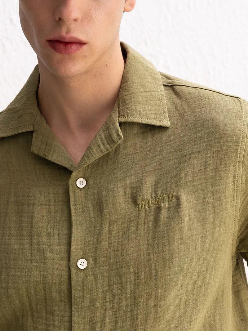 Giesto Khaki Green GIESTO Short Sleeve Tie-Dye Shirt for Men | Best Price UAE