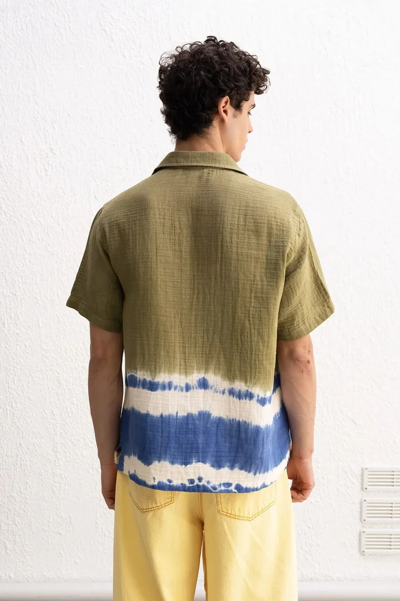 Giesto Khaki Green GIESTO Short Sleeve Tie-Dye Shirt for Men | Best Price UAE