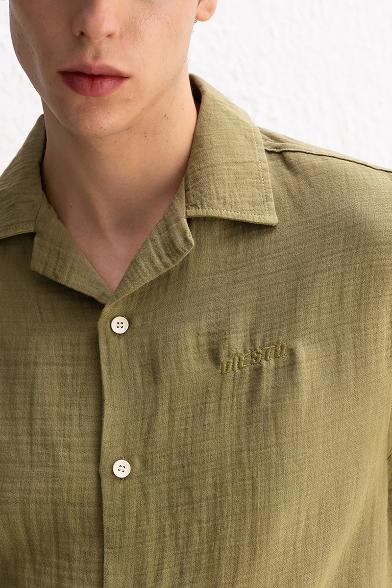 Giesto Khaki Green GIESTO Short Sleeve Tie-Dye Shirt for Men | Best Price UAE