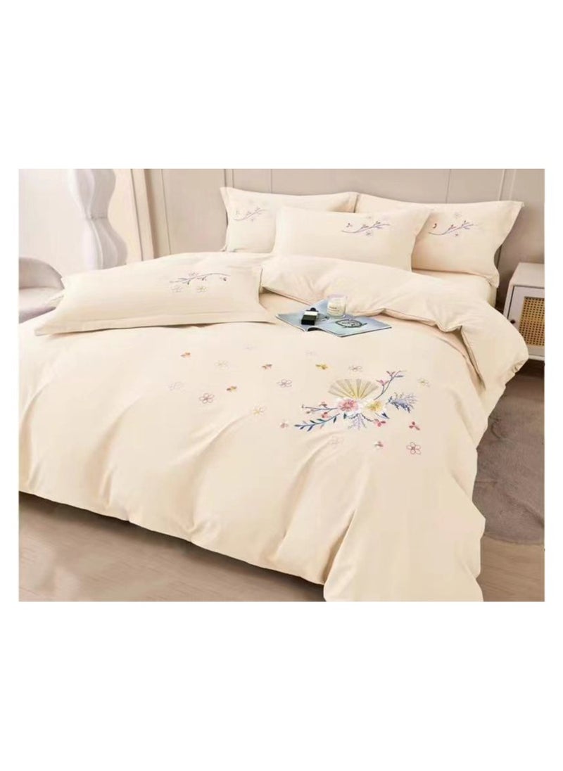 Comfy COMFY KING SIZE 6PC FLORAL COTTON PREMIUM EMBROIDERED COMFORTER SET CREAM 