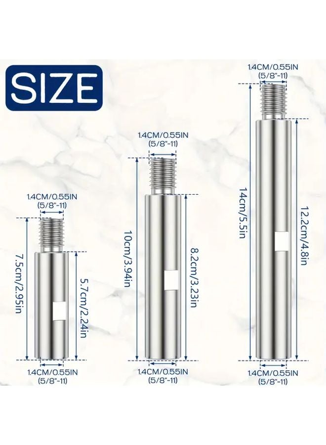 3pcs Alloy Metal M14 Thread Extension Rod Set 75mm 100mm 140mm Manual Polishing Tool - Image 3