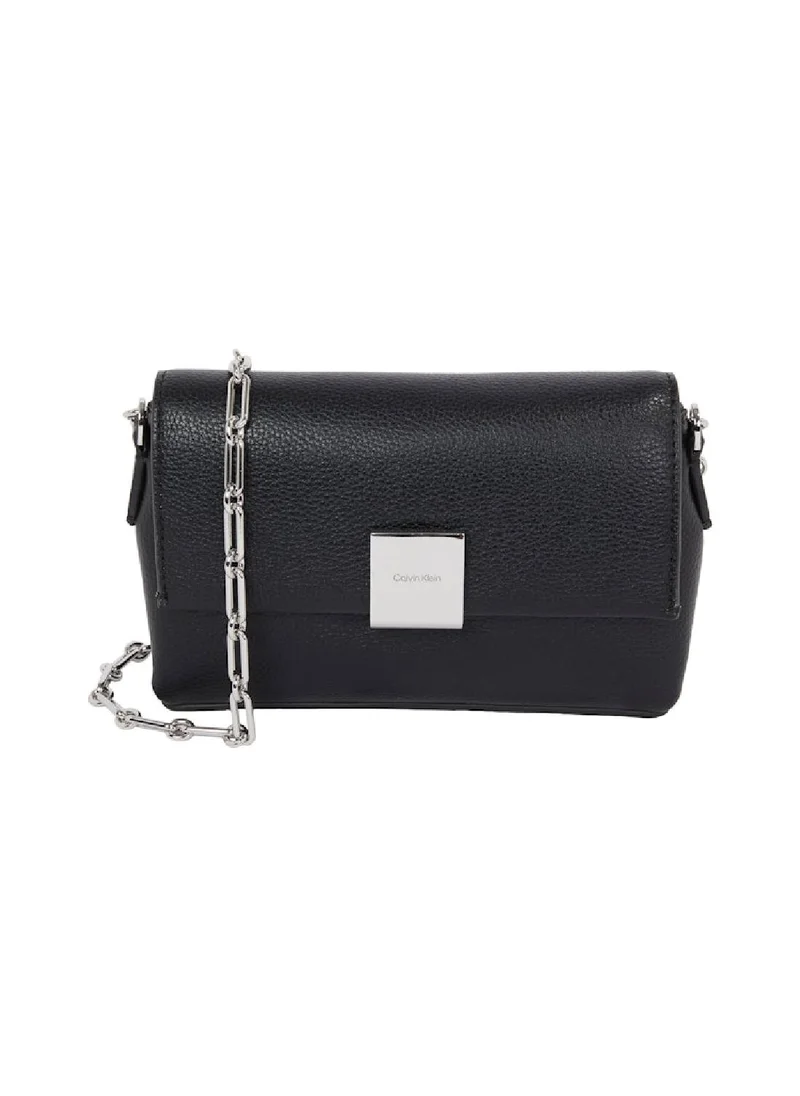 CALVIN KLEIN Women's Ck Plaque Crossbody Bag - Faux Leather, Black