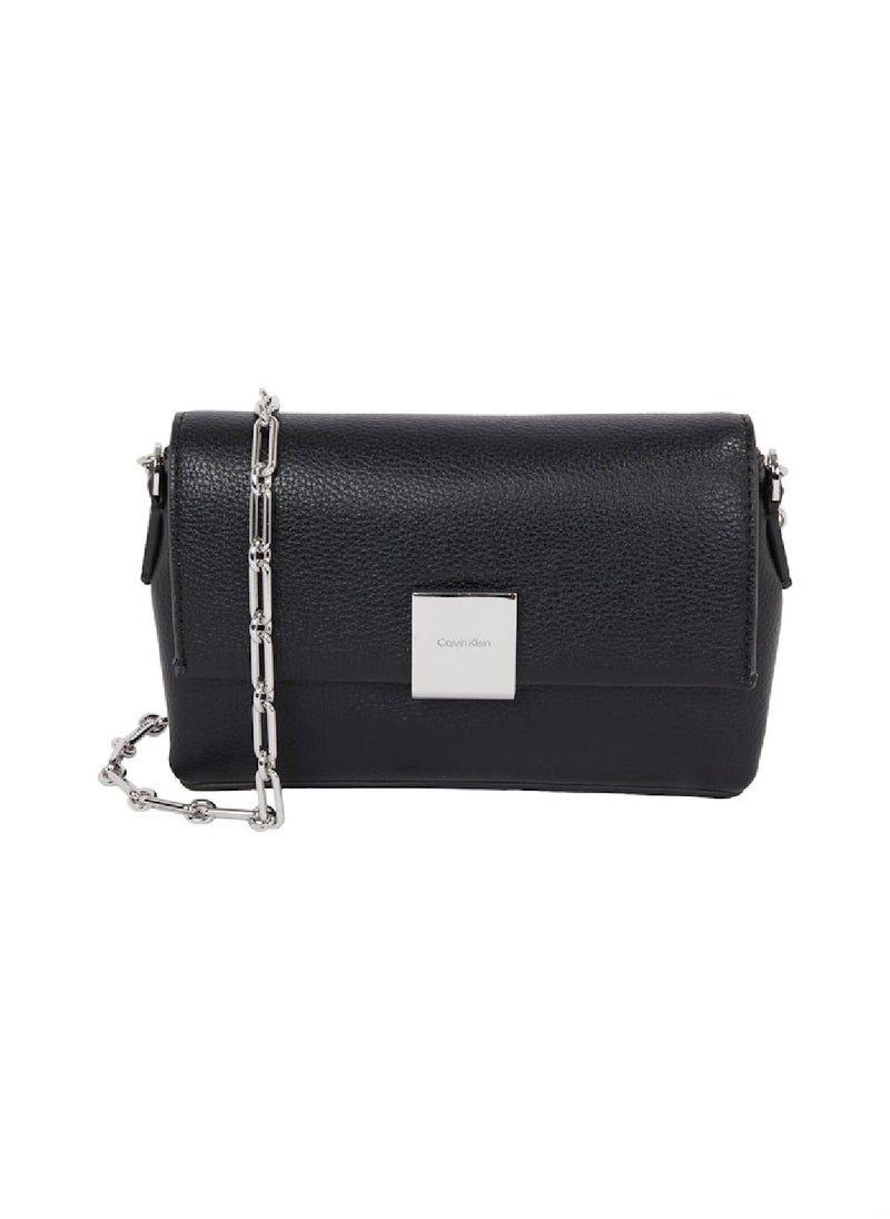 CALVIN KLEIN - Women's Ck Plaque Crossbody Bag - Faux Leather, Black - Image 1