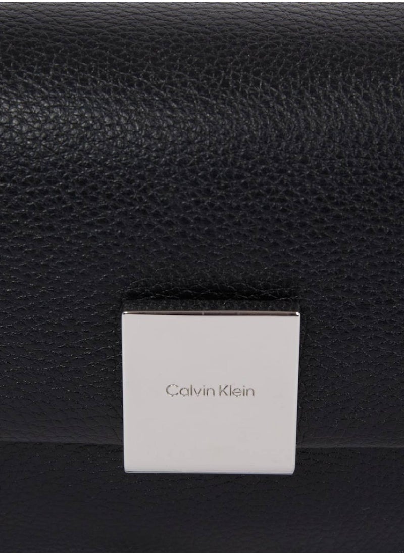 CALVIN KLEIN - Women's Ck Plaque Crossbody Bag - Faux Leather, Black - Image 1