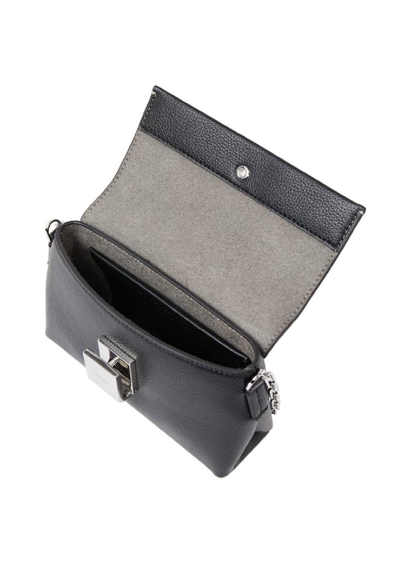 CALVIN KLEIN - Women's Ck Plaque Crossbody Bag - Faux Leather, Black - Image 1