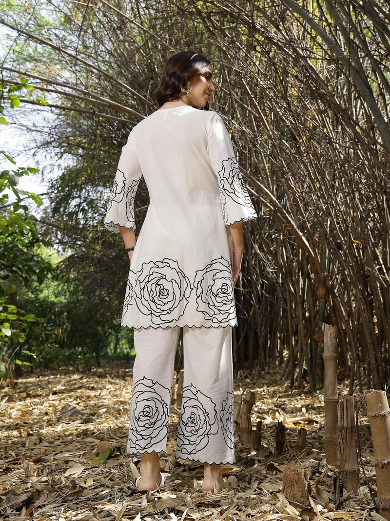 Stylum Women's Floral & Embroidered Cotton Short Kurti Palazzo Set - Image 2