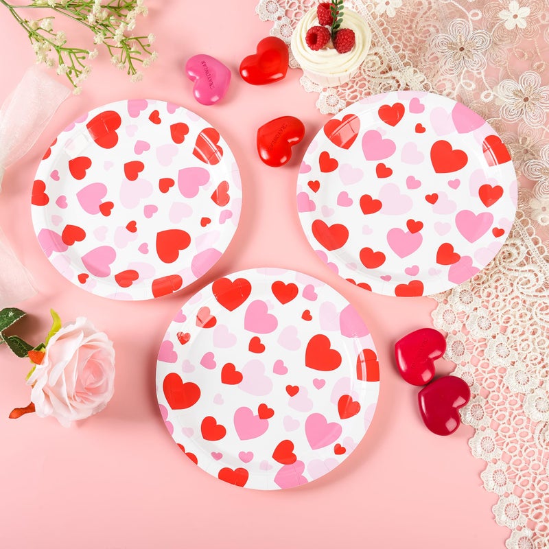 Elyxio Red Pink Hearts Paper Plates Valentine's Day Disposable Party Plates 7 Inch Heart Love Round Dessert Plate for Holiday Anniversary Birthday Wedding Party Table Supplies (24) - Image 4