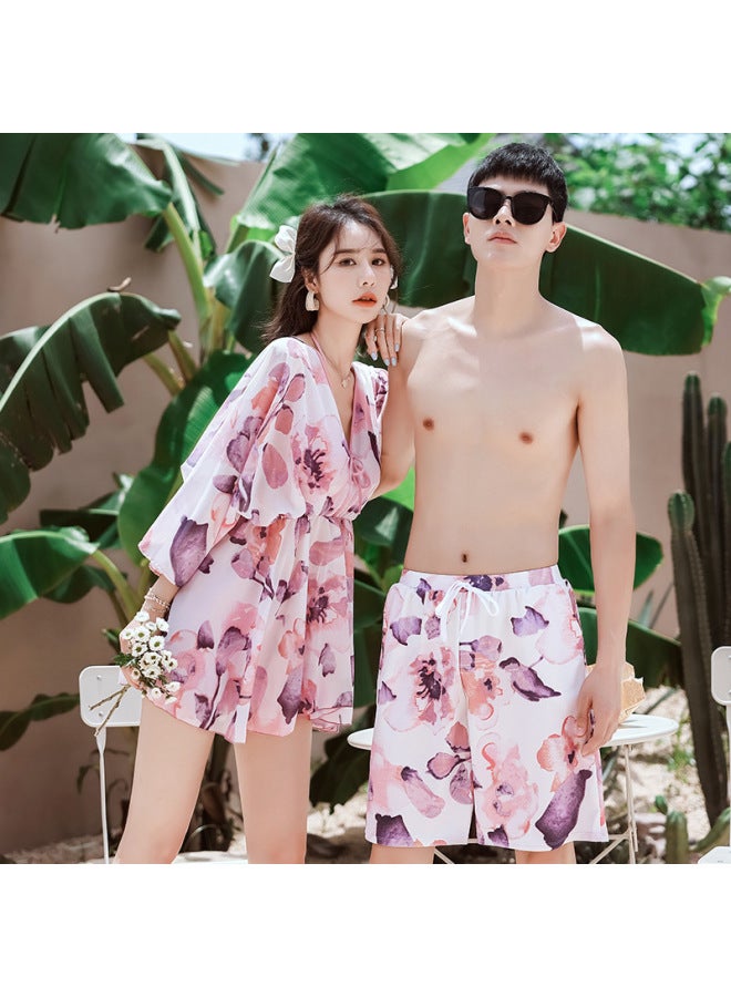 Generic Couples Swimsuit Couple's Hot Spring Swimsuit Beach Suit Summer Water Park Swimsuit For Women-Color:Pink Women-Size:M  - Image 5