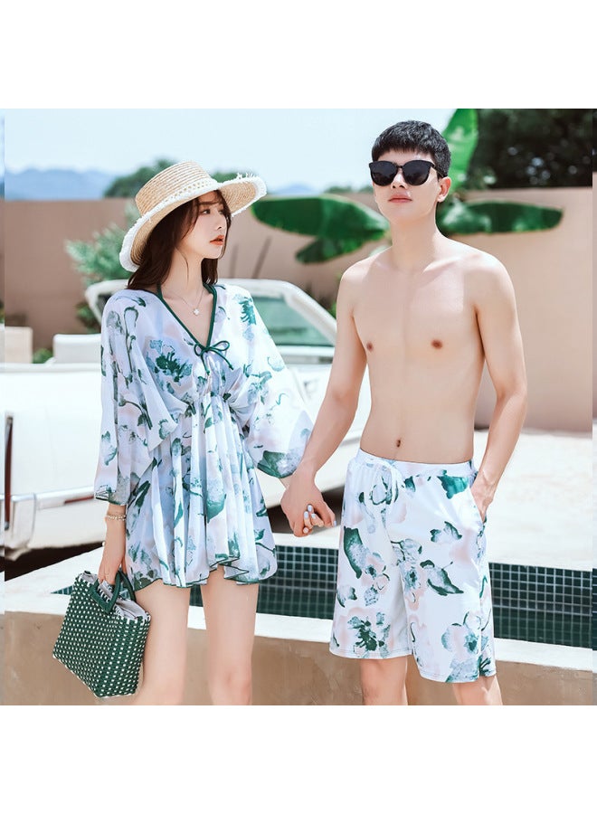 Generic Couples Swimsuit Couple's Hot Spring Swimsuit Beach Suit Summer Water Park Swimsuit For Women-Color:Pink Women-Size:M  - Image 2