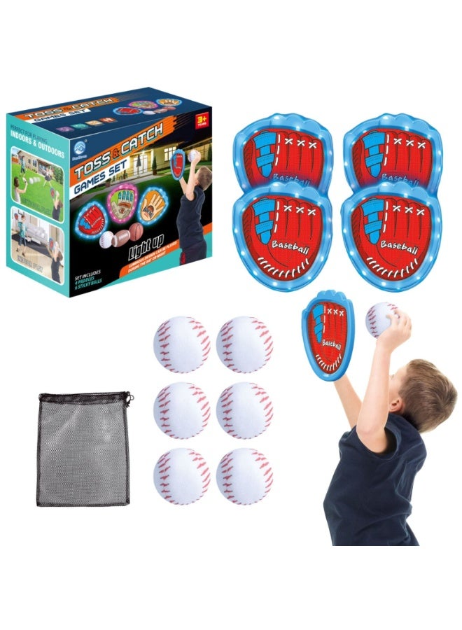 Home Smart Toss and Catch game for toddlers 11pcs  baseball toss and catch game set includes baseballs, Lights up paddles and storage bag perfect for gift. - Image 1