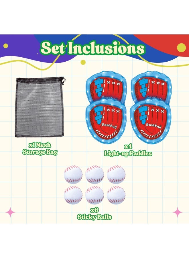 Home Smart Toss and Catch game for toddlers 11pcs  baseball toss and catch game set includes baseballs, Lights up paddles and storage bag perfect for gift. - Image 3