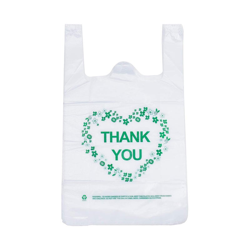 LazyMe LazyMe Thank You T Shirt Bags White Plastic Grocery Bags with Handles Standard Supermarket Size 12 x 20 inch 100 pcs