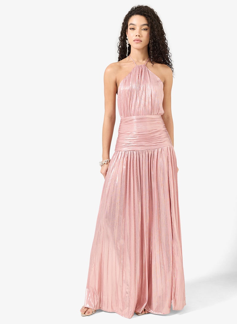 جينجر فستان بليسيه بياقة هالتر وشق معدني - Image 4