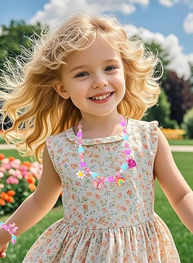 أورجنيزر مجموعة قلادات وسوارات قابلة للتمدد للبنات الصغيرات، مجموعة قلادات وسوارات وخواتم لعب للأطفال، هدايا للبنات - Image 5