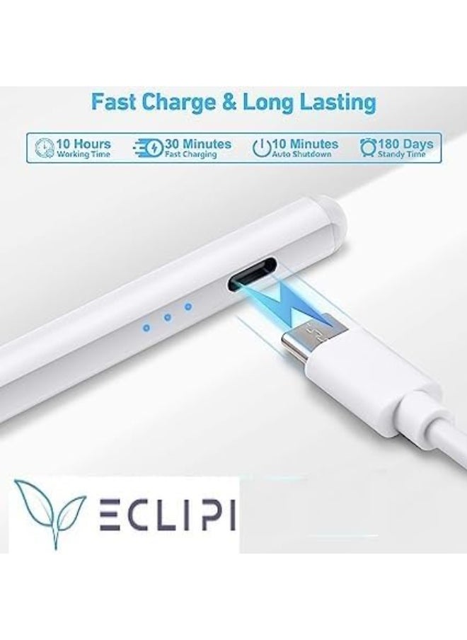 Active Fast-Charging Stylus Pen with Palm Rejection Sensor – Universal for Apple iPad Pro/Air/iPhone, iOS, Android, Microsoft, Samsung, Lenovo Tablets – Extra Tip – White