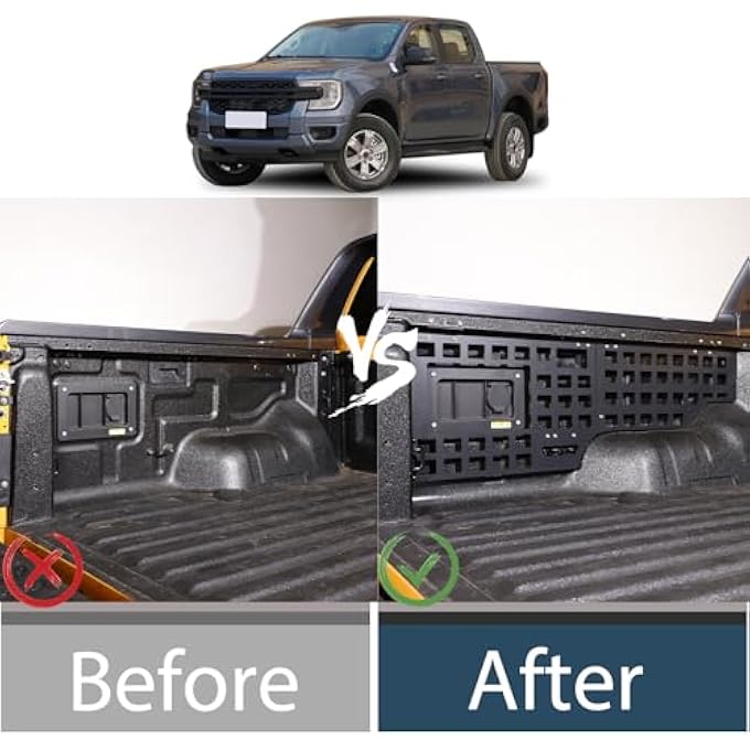 rayihni Side Molle Panel Compatible with Ford Ranger 2023 2024+Short Bed Truck Bed Panel Rear Storage Organizer Cargo Shelf Rack Replacement Accessories - Image 3