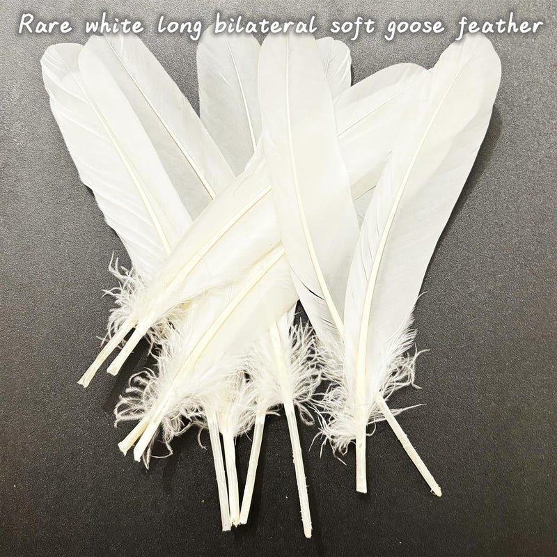 XKTEI White Feathers,Natural Big Long Goose Feather,8-10 inches (20-25cm),Large Size Bilateral Feathers,Left and Right Wings for Crafts,Bulk 12pcs (Natural White) - Image 4