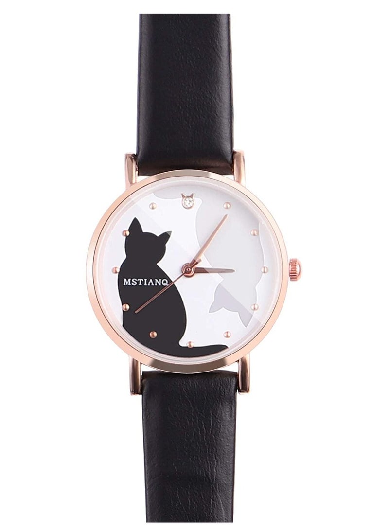 Zikra Women's Watches, Cute Cartoon Cat Wrist Watches Girls, Simple Harajuku Style Belt Quartz Women's Watch, for Girls Ladies Women Students, Creative Quartz Wristwatches Woman Bracelet - Image 3