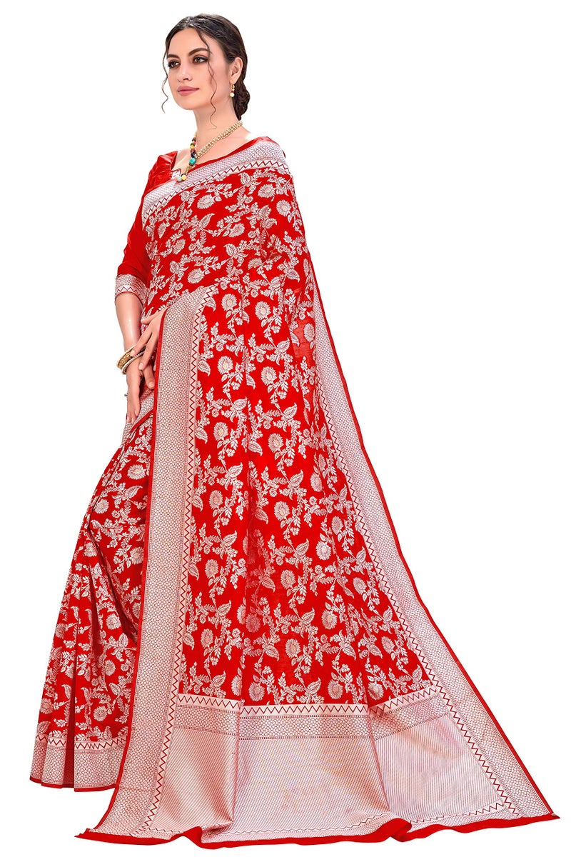 Glory Sarees Women's Banarasi Artificial Silk Saree With Blouse Piece (kara124-red_Red) - Image 2