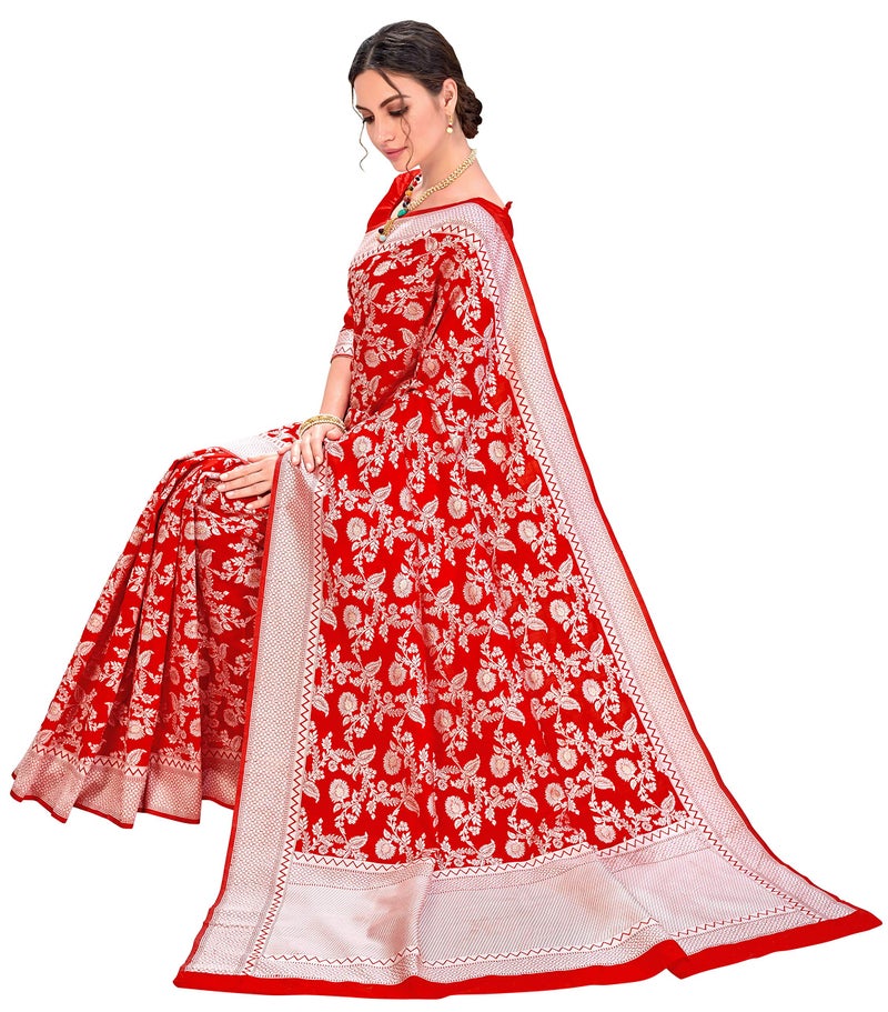 Glory Sarees Women's Banarasi Artificial Silk Saree With Blouse Piece (kara124-red_Red) - Image 5