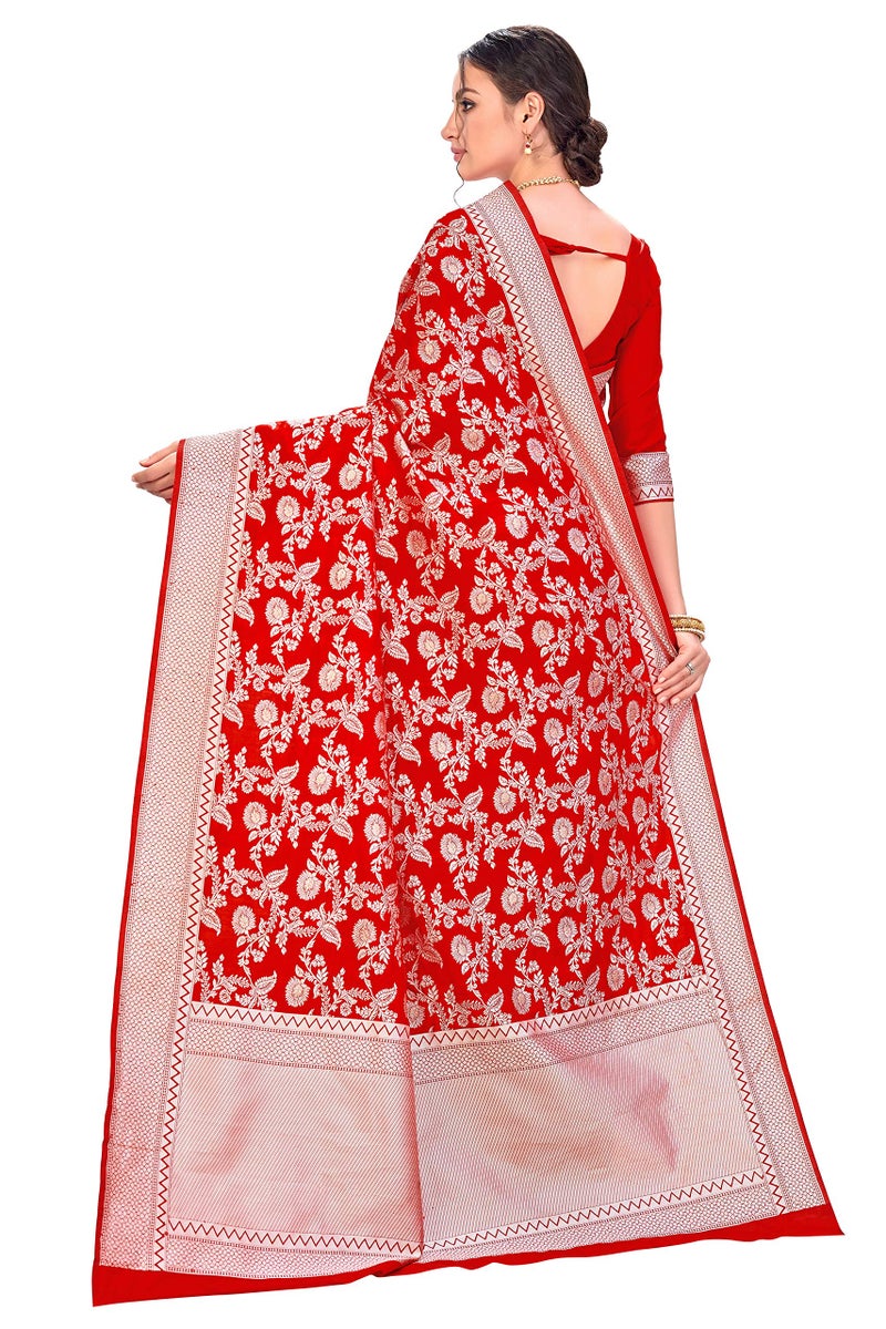Glory Sarees Women's Banarasi Artificial Silk Saree With Blouse Piece (kara124-red_Red) - Image 3