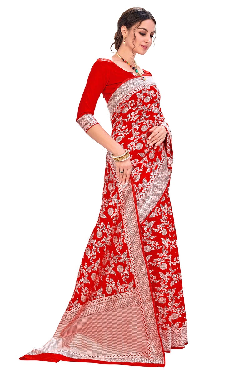 Glory Sarees Women's Banarasi Artificial Silk Saree With Blouse Piece (kara124-red_Red) - Image 4