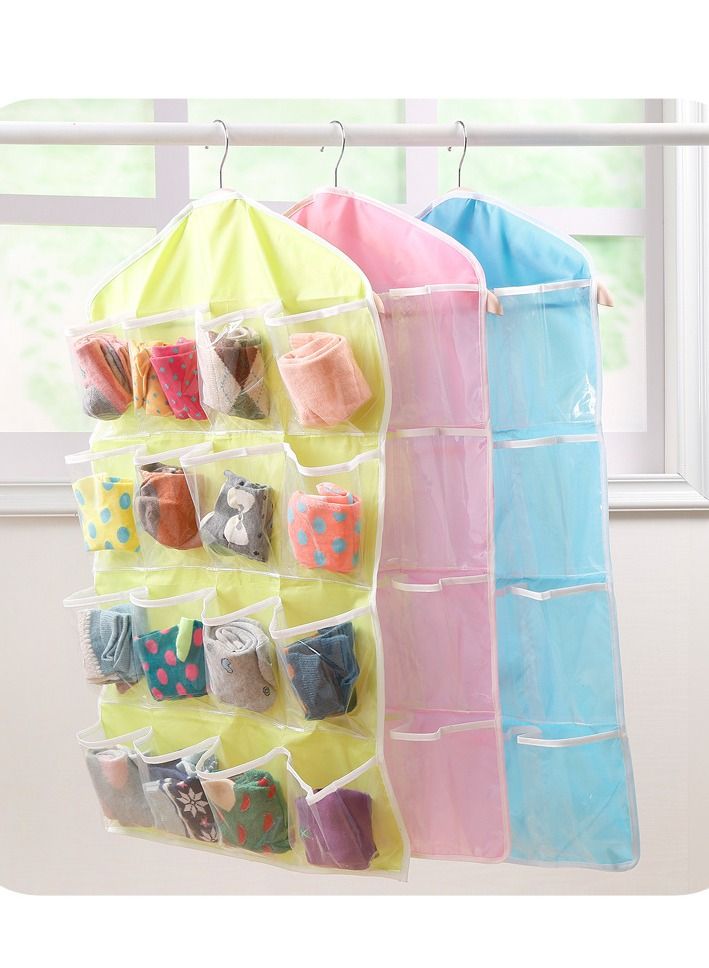 16 Pockets Wardrobe Pockets Clear Hanging Bag Socks Bra Underwear Stationery Rack Hanger Storage Saving Space Tidy Organizer - Image 2