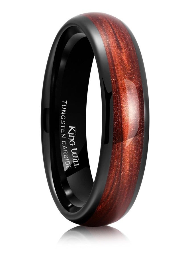 King Will خواتم كينغ ويل من كربيد التنجستن للرجال، خاتم زفاف أسود بقطر 8 مم مع إدخال رمل أحمر، مصقول عالي القبة - مناسب للاستخدام اليومي، مقاس مريح 9 - Image 1