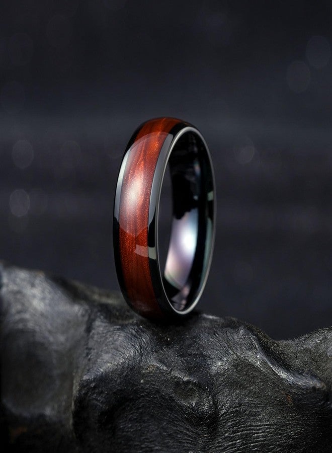 King Will خواتم كينغ ويل من كربيد التنجستن للرجال، خاتم زفاف أسود بقطر 8 مم مع إدخال رمل أحمر، مصقول عالي القبة - مناسب للاستخدام اليومي، مقاس مريح 9 - Image 3