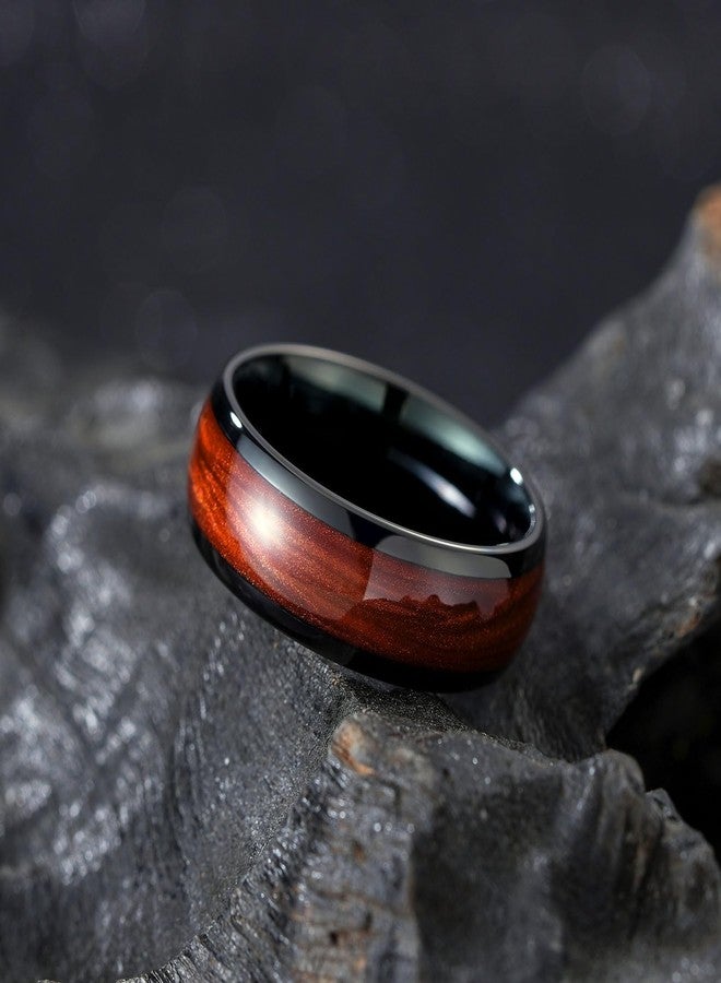 King Will خواتم كينغ ويل من كربيد التنجستن للرجال، خاتم زفاف أسود بقطر 8 مم مع إدخال رمل أحمر، مصقول عالي القبة - مناسب للاستخدام اليومي، مقاس مريح 9 - Image 2