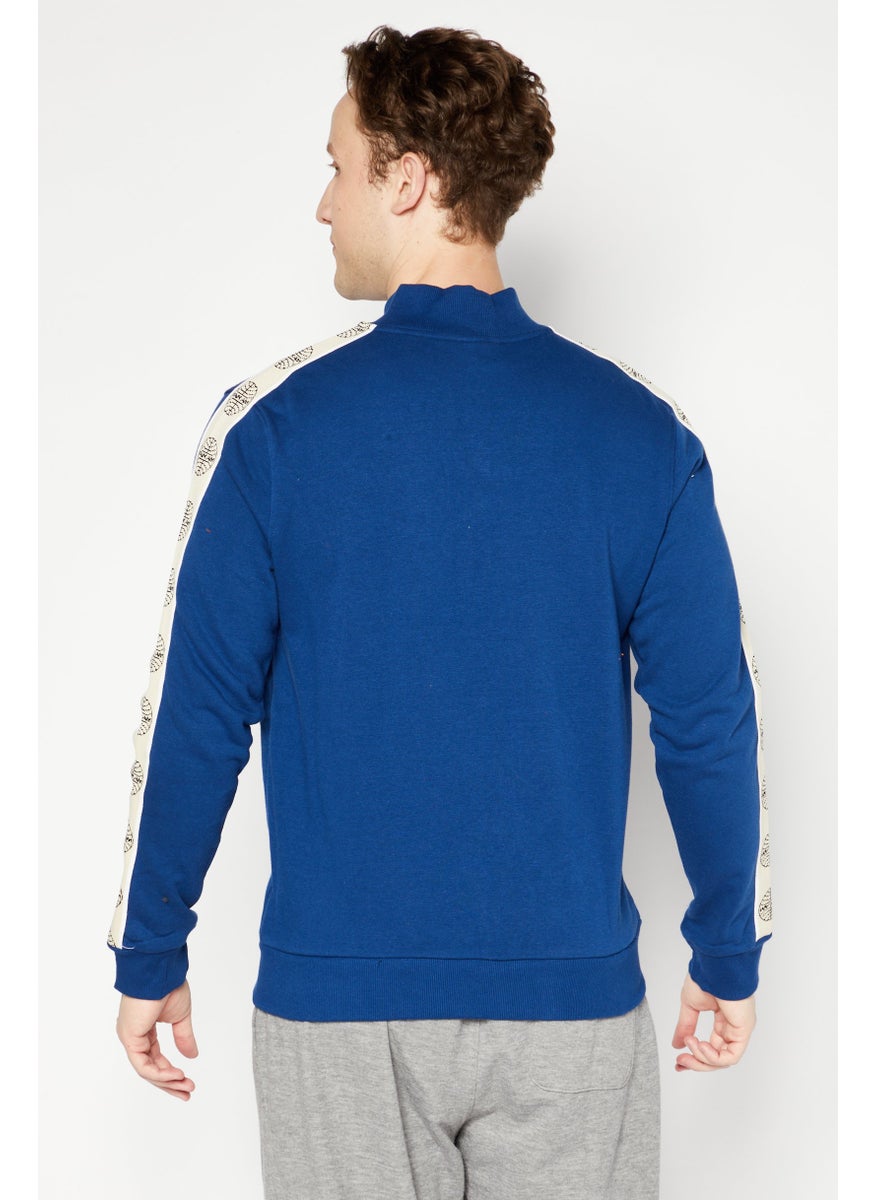 Pan Am Men High Neck Long Sleeve Brand Logo Full Zip Sweatshirt, Navy Blue  - Image 3
