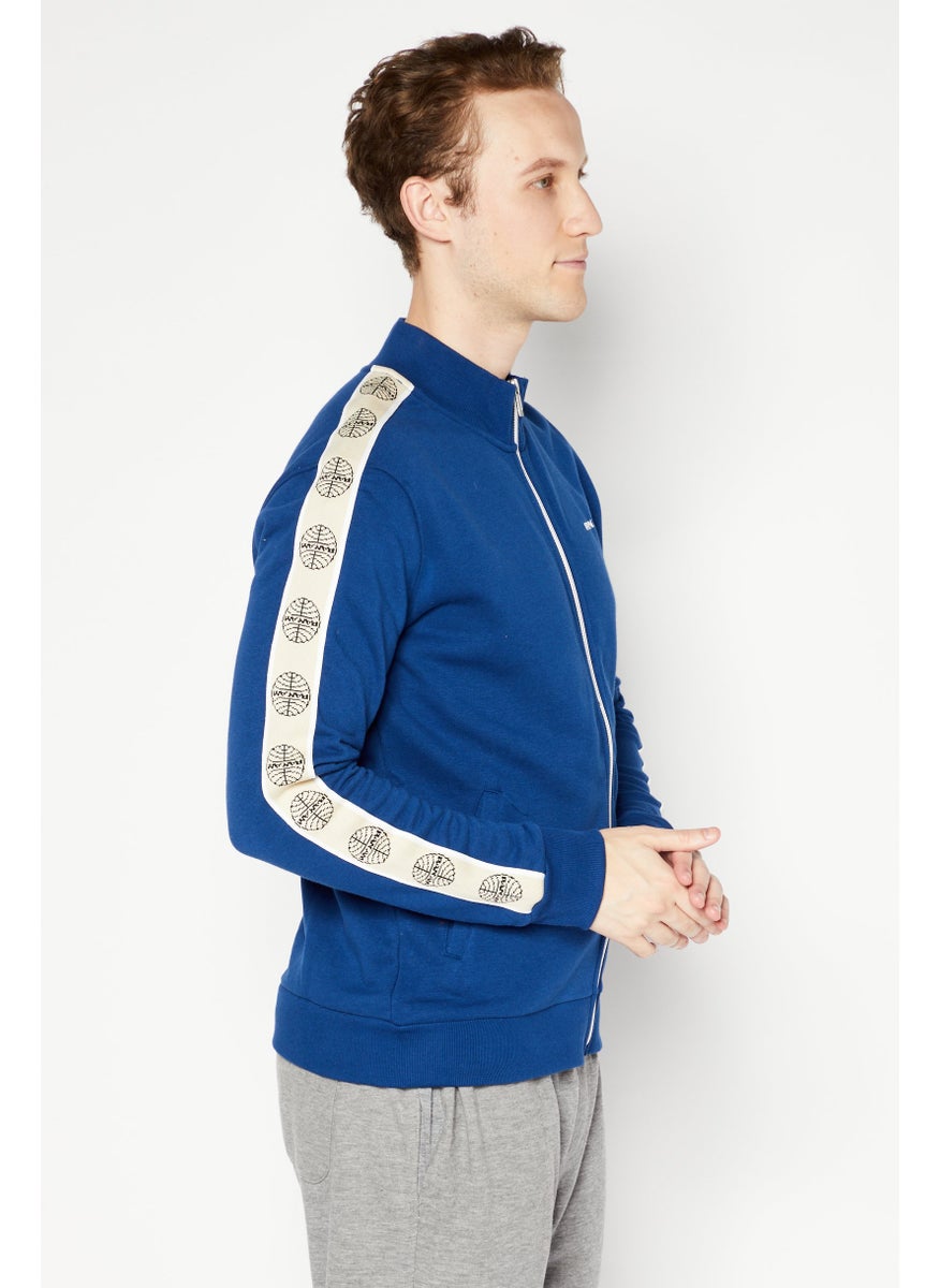 Pan Am Men High Neck Long Sleeve Brand Logo Full Zip Sweatshirt, Navy Blue  - Image 4