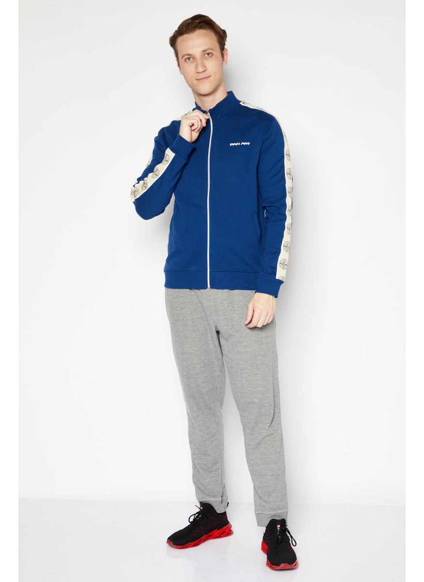 Pan Am Men High Neck Long Sleeve Brand Logo Full Zip Sweatshirt, Navy Blue  - Image 2