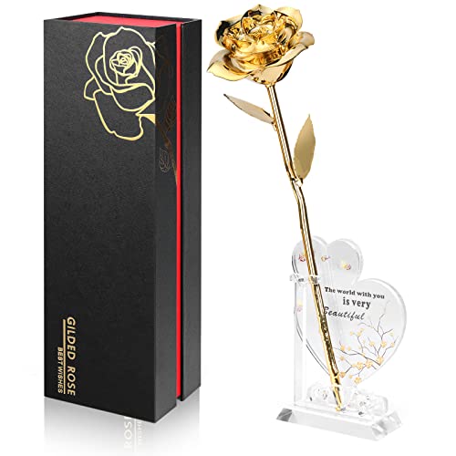 Anthonic Gold Dipped Rose Real 24K Gold Rose, Genuine One of a Kind Rose Hand Dipped in 24K Golden Roses Romantic Gifts for Women in Her Birthday Anniversary Day Mothers Day - Image 1