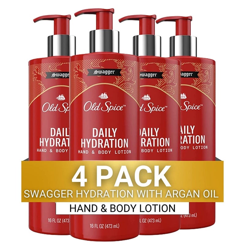 Old Spice Hand & Body Lotion for Men, Daily Hydration, 24/7 Hydration, 24/7 Replenishing Rich Moisture for Dry Skin, Lightweight Formula, Swagger with Argan Oil Scent, 16 fl (Pack of 4) - Image 1
