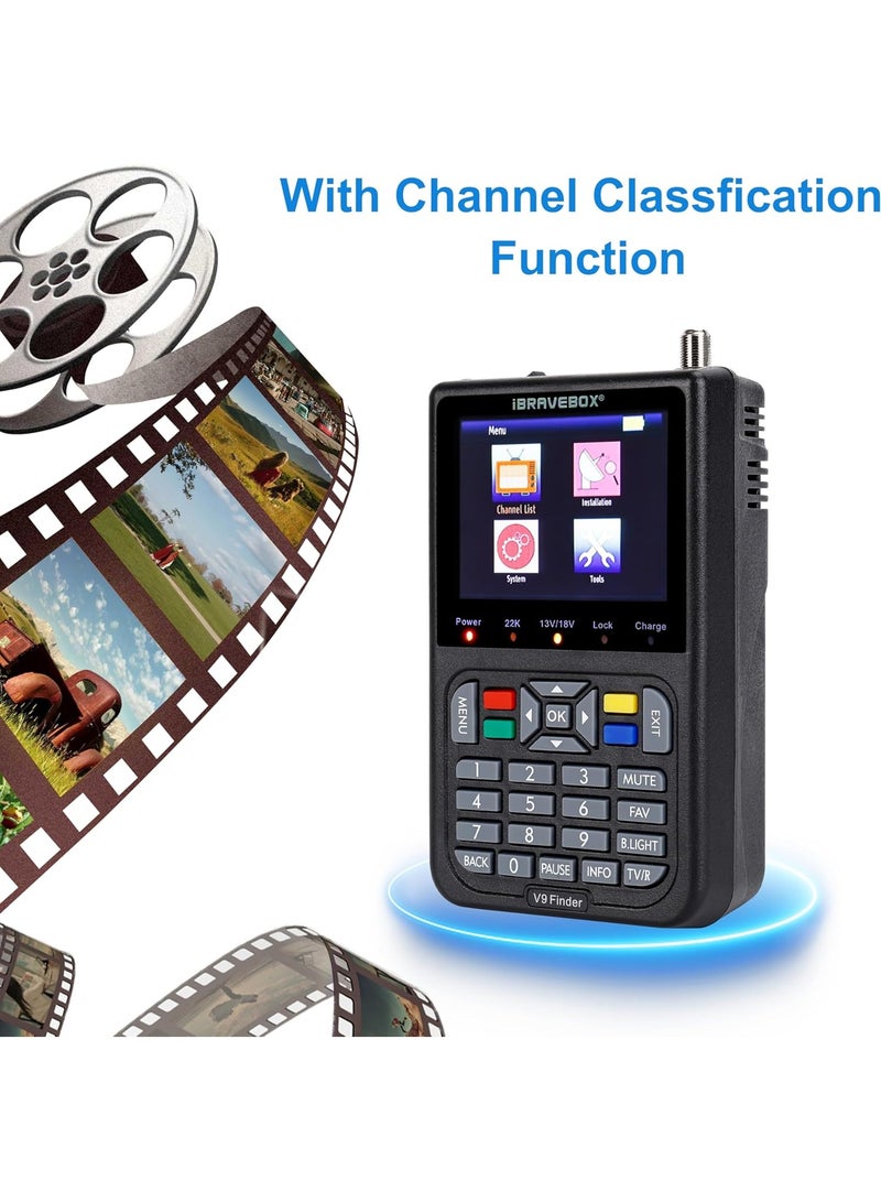 V9 Digital Satellite Signal Finder Meter with Built-in Li-ion Battery, 3.5-inch LCD Display, Full HD 16-bit OSD, 64Mb 1Gb DDR3 for Satellite Television (Black) - Image 3