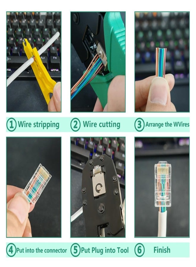 ويتوتونغ مجموعة أدوات تجعيد كابلات RJ45 الاحترافية من WEETOTUNG، مجموعة أدوات تجعيد كابلات إيثرنت Cat5 Cat5e Cat6 مع جهاز اختبار الكابلات و50 موصلاً وغطاءً - Image 2