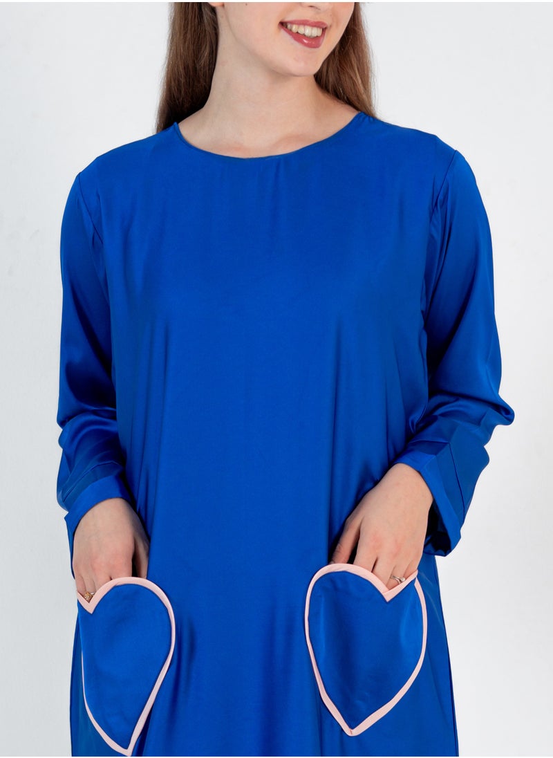 Rosette Abaya Blue Abaya with Heart Pocket style - Elastic Sleeves  - Image 2