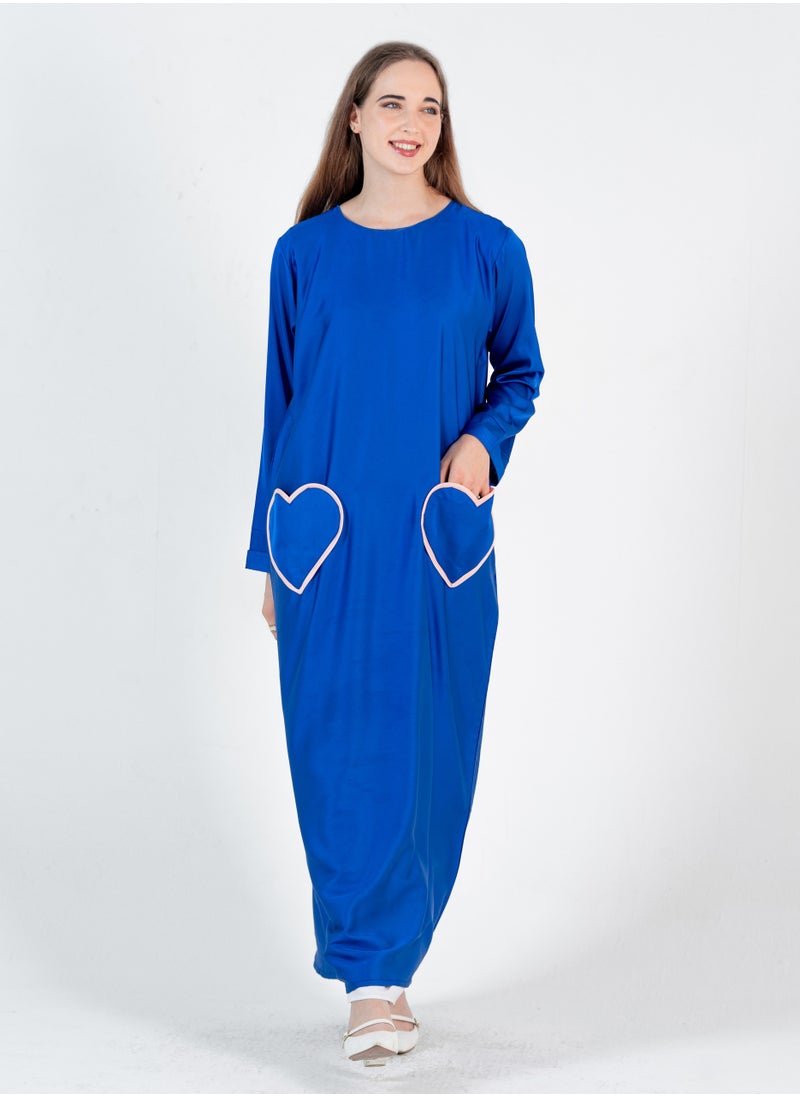 Rosette Abaya Blue Abaya with Heart Pocket style - Elastic Sleeves  - Image 4