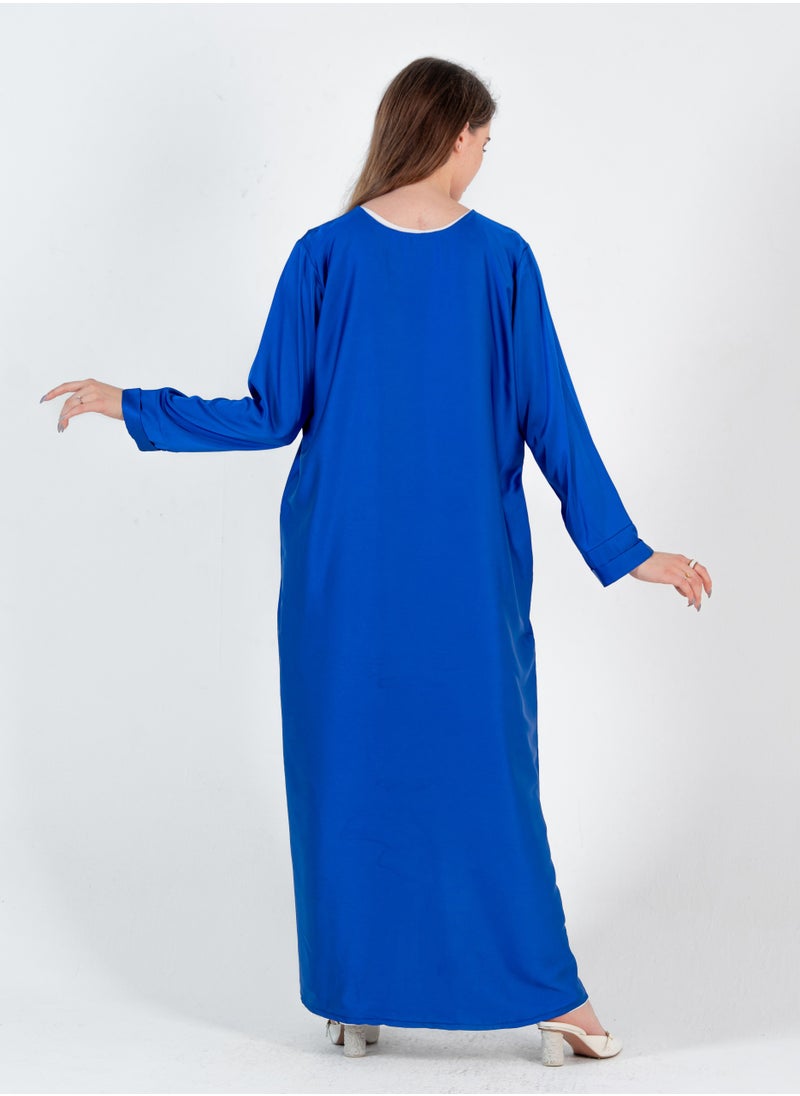 Rosette Abaya Blue Abaya with Heart Pocket style - Elastic Sleeves  - Image 3