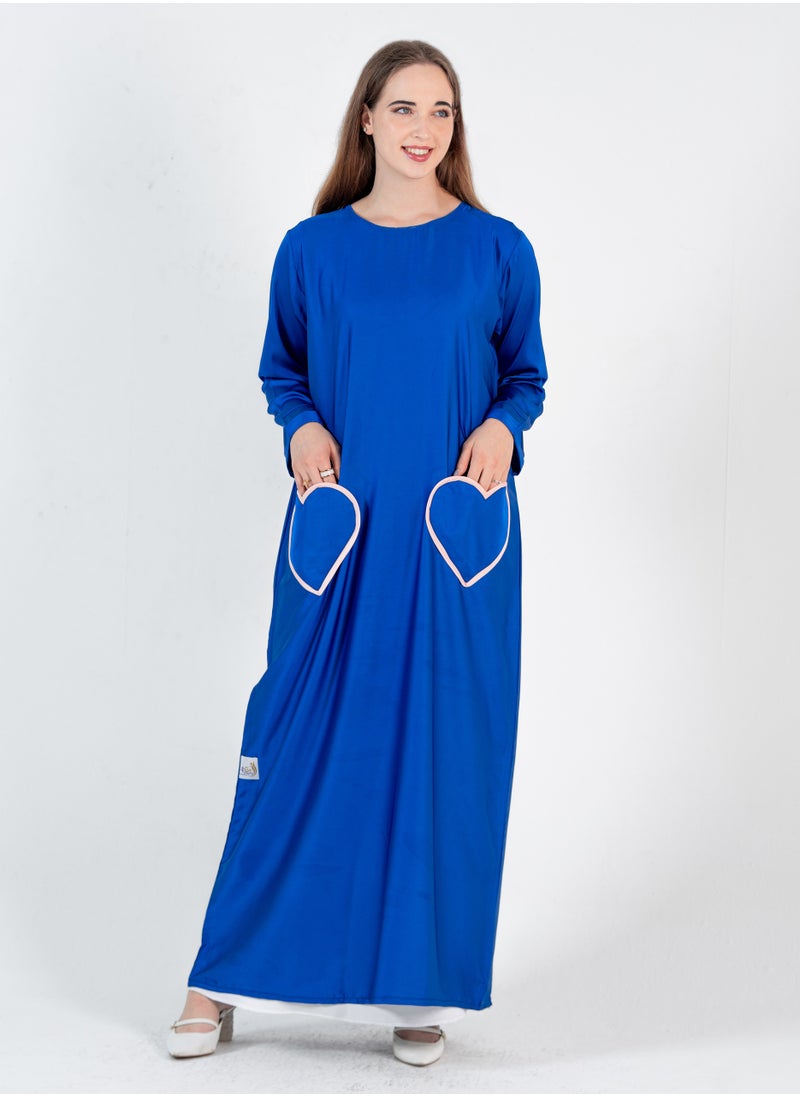 Rosette Abaya Blue Abaya with Heart Pocket style - Elastic Sleeves  - Image 1