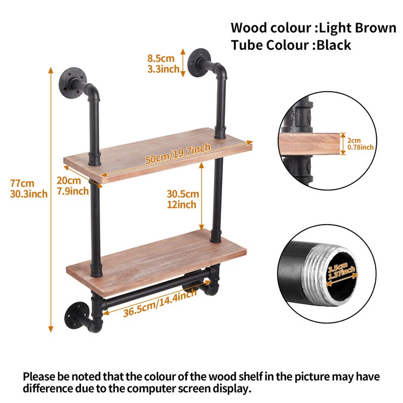 ROGMARS Industrial Pipe Shelf Floating Shelves Bathroom Pipe Shelving Farmhouse Bathroom Shelves with Towel Bar Towel Rack Over Toilet Industrial Shelf Rustic Wall Wood Shelves 19.7 Inch - Image 5