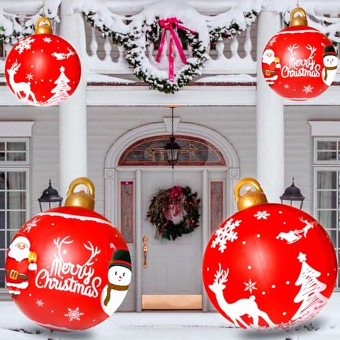 ontigola 2PCS Christmas Inflatable Decorated Ball 24in Yard Inflatable Christmas Balls Giant Xmas Tree Ornaments PVC Blow up Yard Decorations for Outside Holiday Yard Lawn Porch Decor - Image 3