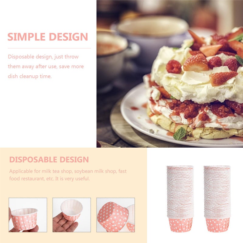 Pink and White Dot Paper Cupcake Liners 100 Pieces High Temperature Resistant Disposable Baking Cups - Image 3