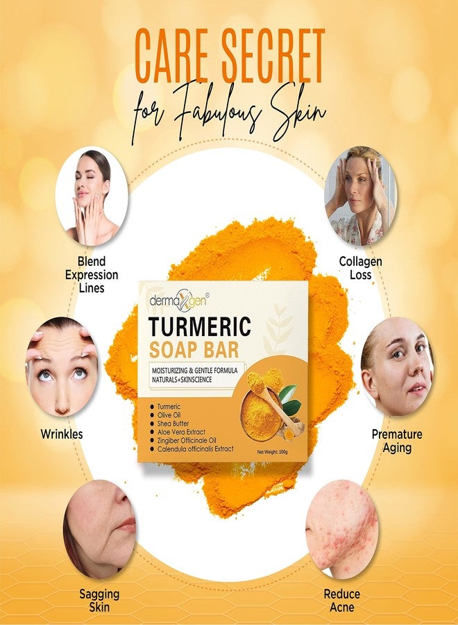DERMAXGEN Organic Turmeric Soap Bar for Face & Body - Pure Turmeric Soap Bar for Acne, Scars, Uneven Tone, Blemish Control, Sun Damage & Age Spots - Handcrafted Skincare - (Pack of 6) - Image 4