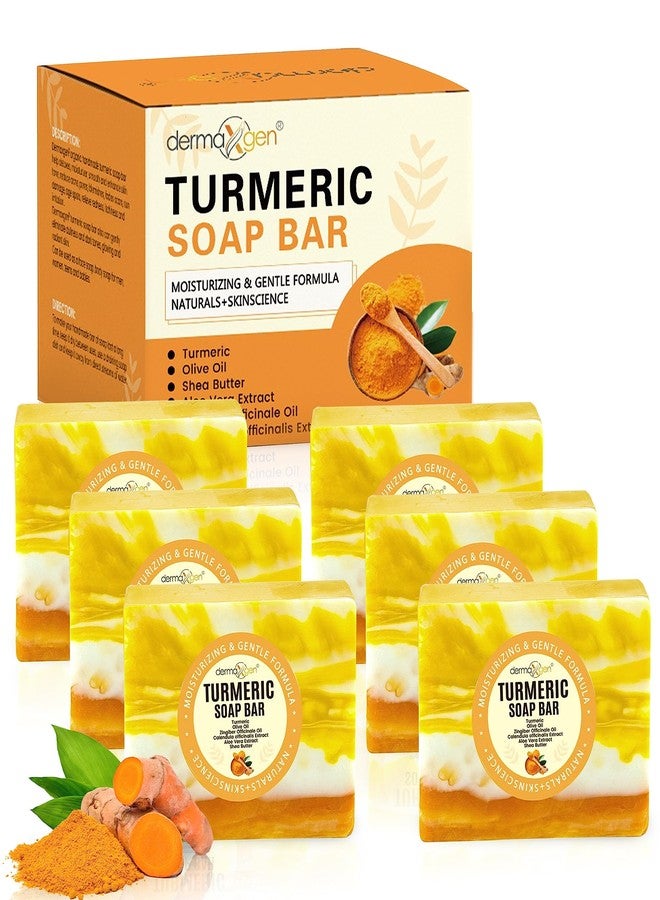DERMAXGEN Organic Turmeric Soap Bar for Face & Body - Pure Turmeric Soap Bar for Acne, Scars, Uneven Tone, Blemish Control, Sun Damage & Age Spots - Handcrafted Skincare - (Pack of 6) - Image 1