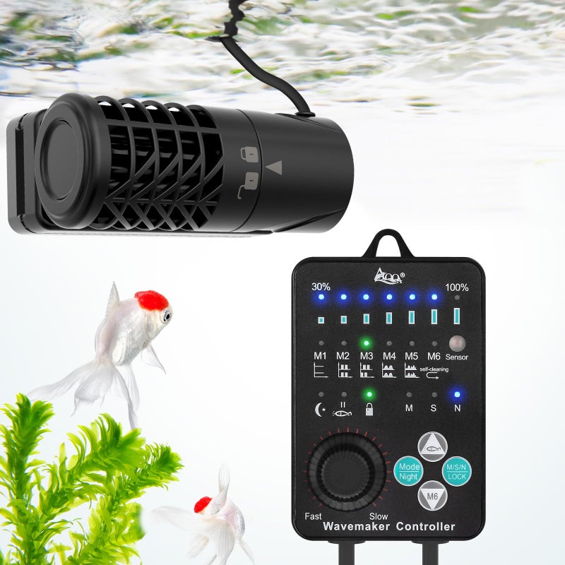 AQQA Aquarium Wave Maker Magnetic Adjustable Cross Flow Pump with Controller DC Gyre Wavemaker 1059 GPH Water Circulation Pump Powerhead for Freshwater Marine Reef Fish Tank 1570 Gallon 15W - Image 2