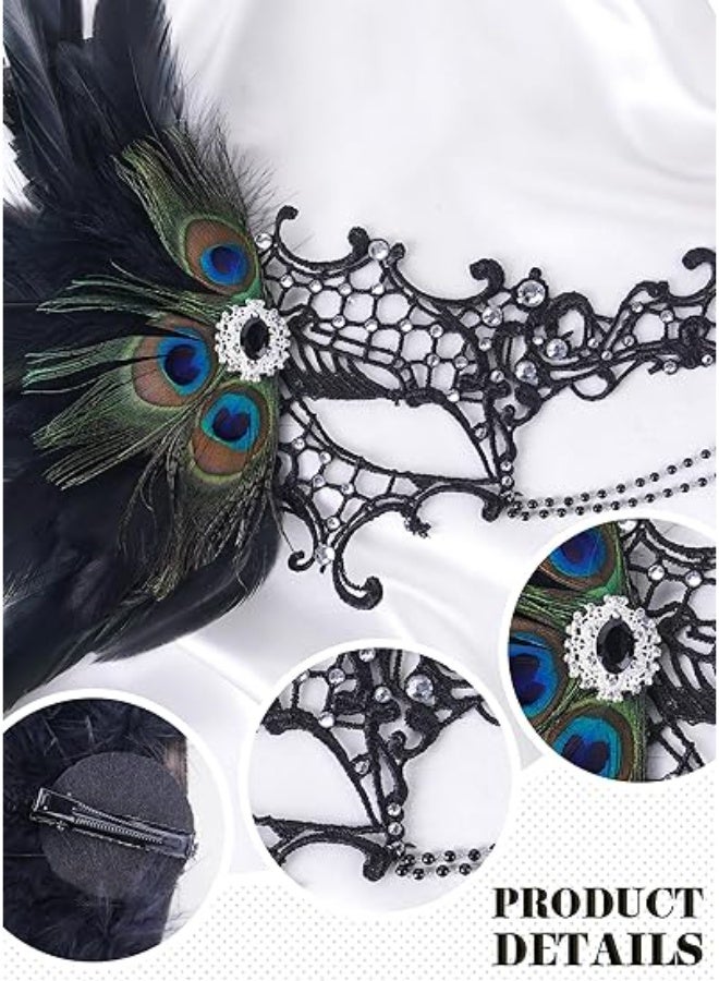 Bukela Masquerade Masks for Women, 2025 Peacock Feather Lace Mask 1920s Venetian Eyemask for Party - Image 3