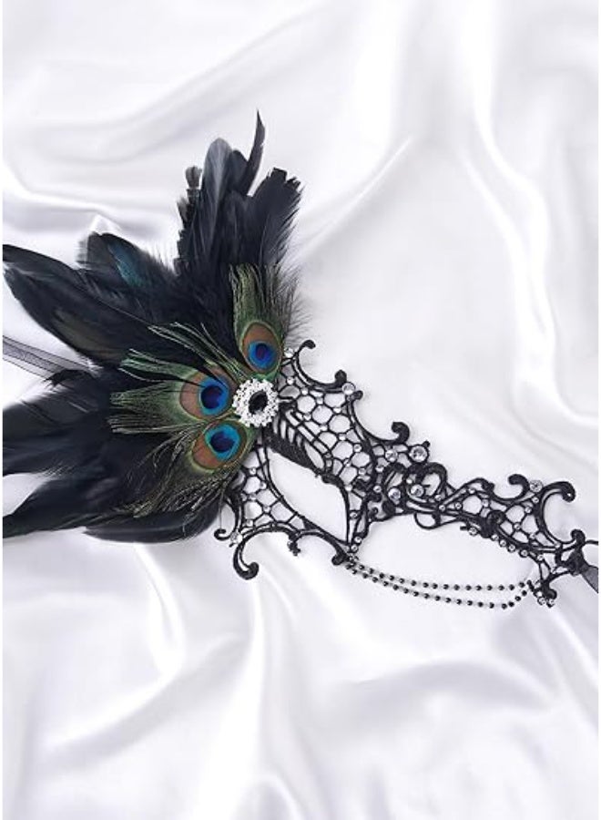 Bukela Masquerade Masks for Women, 2025 Peacock Feather Lace Mask 1920s Venetian Eyemask for Party - Image 5