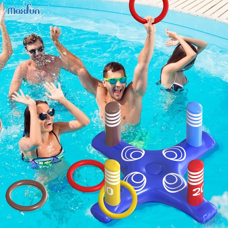 Max Fun Pool Floats Toys Games Set - Floating Basketball Hoop Inflatable Cross Ring Toss Game Toys for Kids Adults Swimming Pool Water Game - Image 4